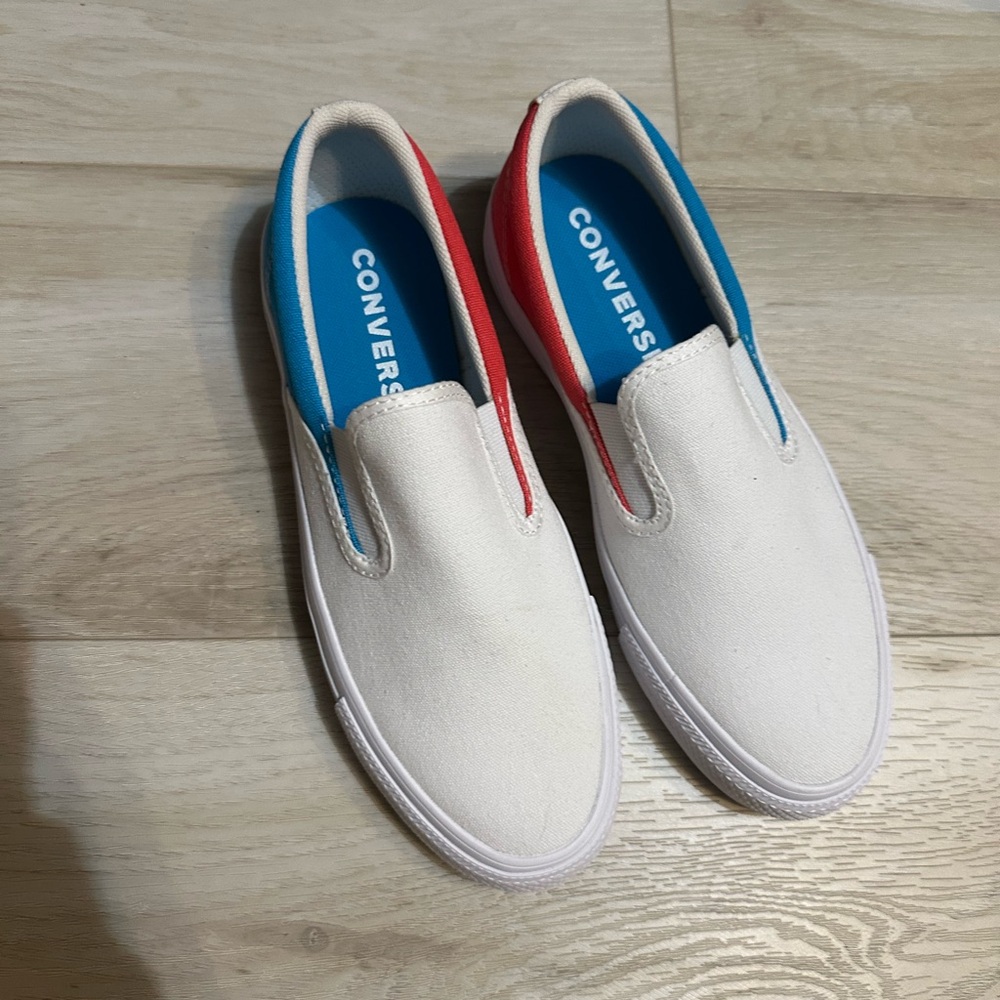 Converse Slip-On Shoes - White with Blue and Red Accents